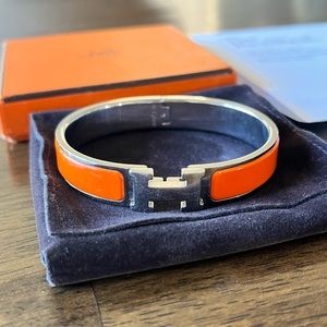 Authentic Hermes Clic H Bracelet Bangle - orange silver